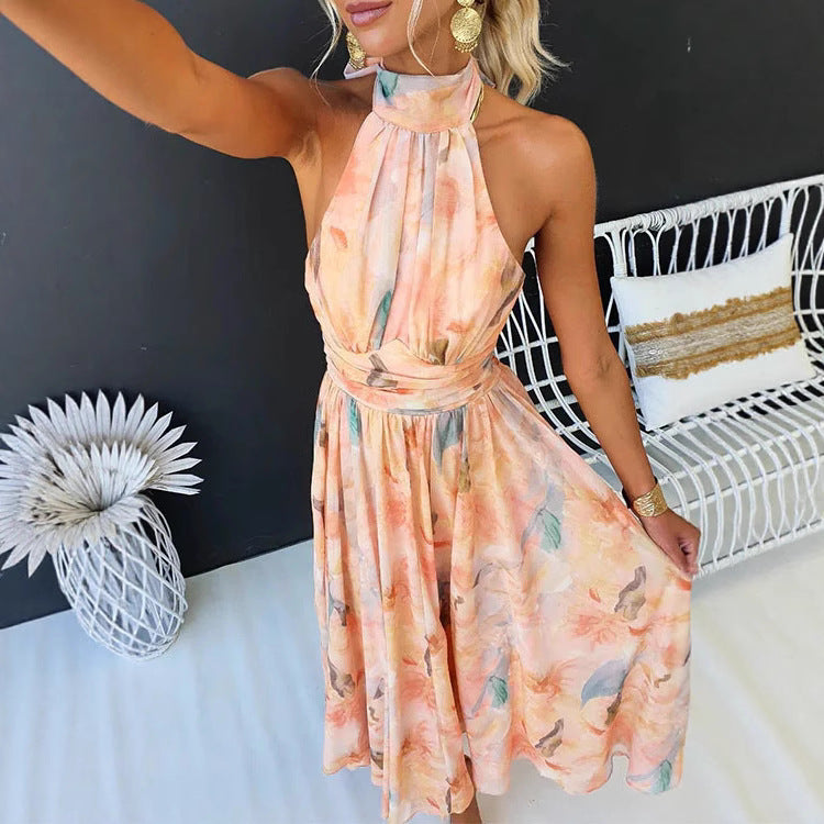 Yenthe™ | Halterjurk met aquarelprint