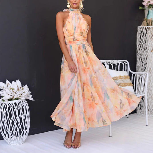 Yenthe™ | Halterjurk met aquarelprint