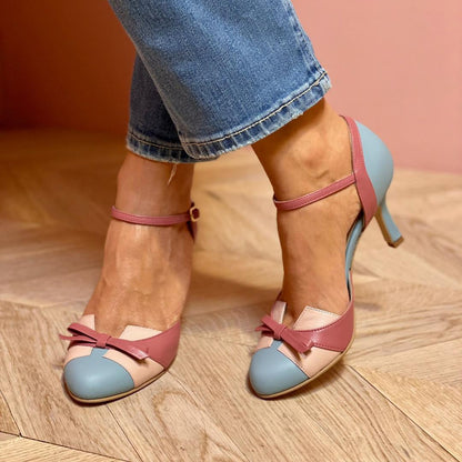 Ins Bow Sandals Summer Color-Matching Pointed Toe Buckle High Heels Pumps Women'S Shoes