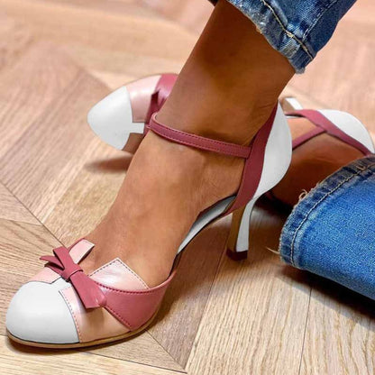 Ins Bow Sandals Summer Color-Matching Pointed Toe Buckle High Heels Pumps Women'S Shoes
